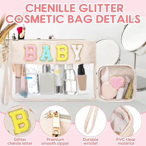 Vista 7 de Hillban - Bolsa de maquillaje transparente para bebé, 2 unidades, impermeable, bolsa de PVC