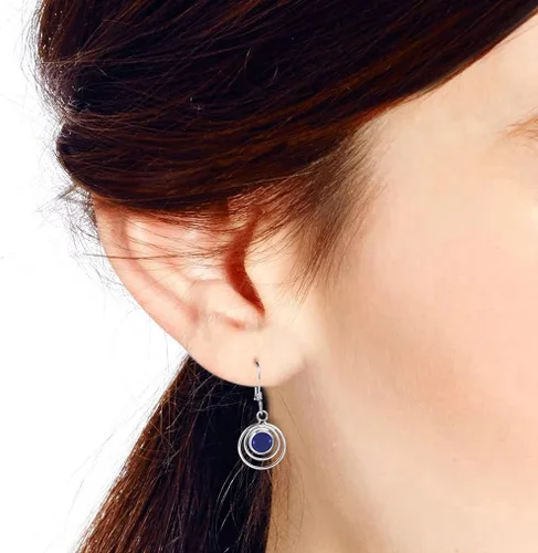 Vista 5 de Pendientes colgantes de plata de ley 925 con incrustaciones de lapislázuli en cascada