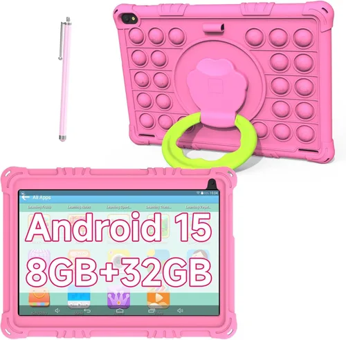Vista 8 de Tablet Android 15 para niños, tableta de 10 pulgadas para niños, 8 GB de RAM+32 GB ROM tabletas para niños y niñas, pantalla de protección ocular