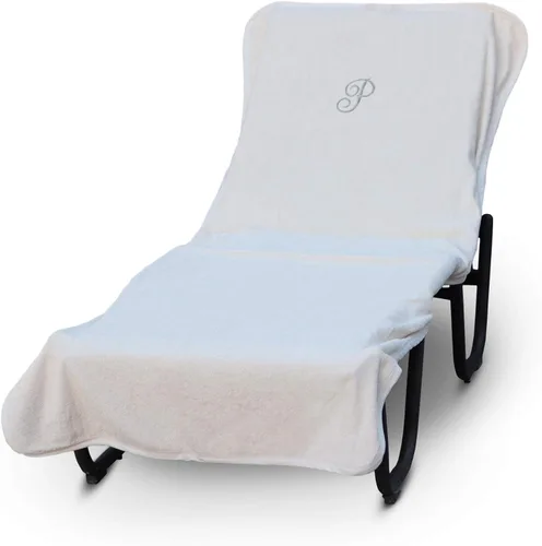 Vista 296 de Funda de lujo para tumbona de piscina con monograma de Hotel y Spa, bordado con letras en bloque - Extra absorbente 100% algodón turco - Rizo suave