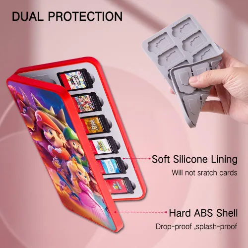 Vista 3 de PERFECTSIGHT Bonita funda para tarjetas de juego para Nintendo SwitchSwitch LiteOLED, 24 fundas de cartucho para tarjetas de juego y 48 tarjetas SD