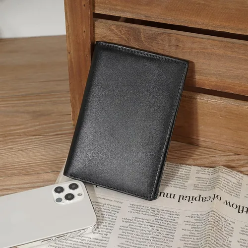 Vista 9 de Polare - Cartera de cuero con bloqueo RFID funcional para pasaporte, Negro -, Cartera con bloqueo RFID