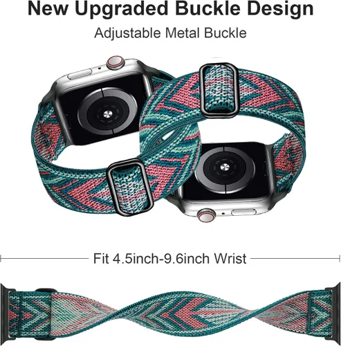Vista 2 de Correa elástica Solo Loop Compatible con Apple Watch Band de 1.49, 1.57, 1.61, 1.65, 1.73, 1.77, 1.7, 1.97 pulgadas, Boho Bands para iWatch Series
