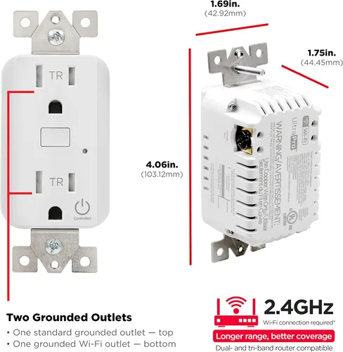 Vista 5 de UltraPro Toma de corriente inteligente en la pared, receptáculo, Wi-Fi de 2.4 GHz, no requiere concentrador, funciona con Alexa y Google Assistant
