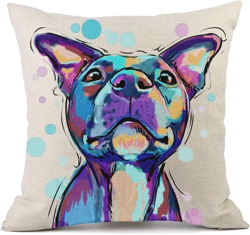 Vista 17 de Funda de almohada de lino de pastor alemán, diseño artístico abstracto colorido, funda de almohada de lino de 18 x 18 pulgadas para amantes