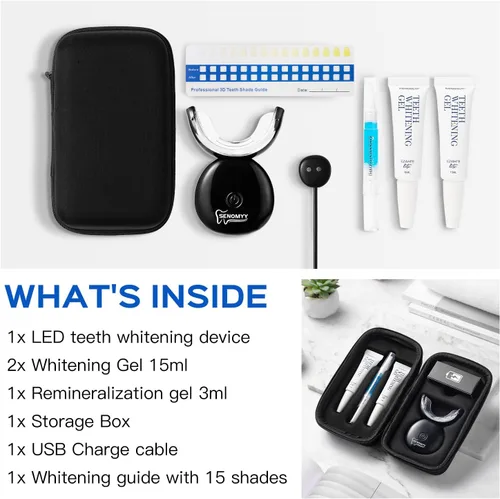 Vista 3 de Kit de blanqueamiento de dientes 16 veces recargable con luz LED, tiras de gel blanqueador de dientes, con gel de blanqueamiento dental de peróxido