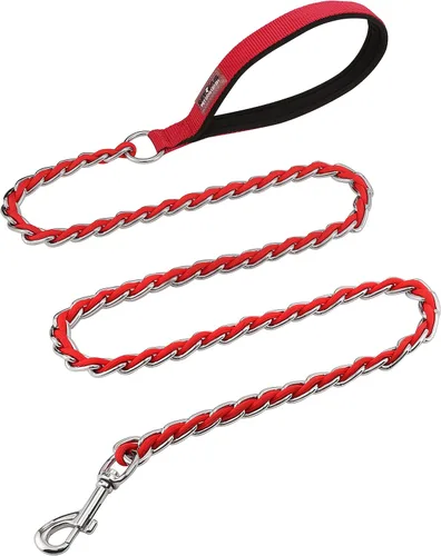 Vista 17 de Correa de cadena para perros a prueba de mordidas, correa de metal para perros medianos y grandes, correa de perro de eslabones de cadena
