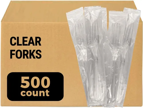 Vista 12 de 2 tenedores de plástico transparente resistentes envueltos individualmente, 100 unidades, resistentes como cubiertos, perfectos para catering