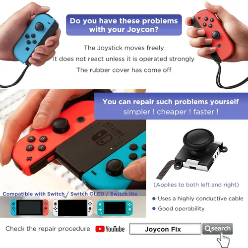 Vista 2 de GeeRic Joycon Joystick Replacement, 15 PCS Joycon Repair Kit Compatible with Switch OLED, Joycon Repair Kit Joystick Replacement Parts Set
