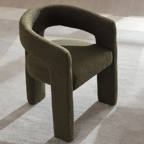 Vista 22 de Silla moderna de comedor de bouclé, silla de cocina acolchada de sherpa con brazos, silla lateral de barril cómoda para sala de estar/oficina