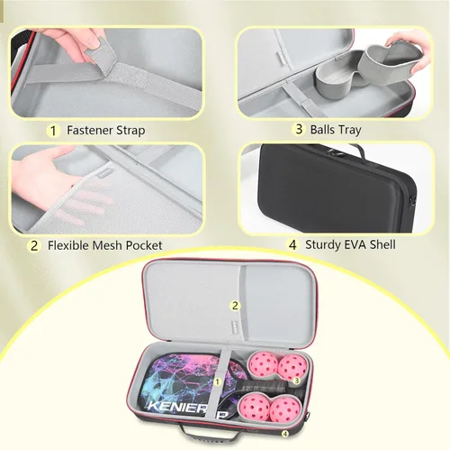 Vista 3 de RLSOCO Estuche para paletas de pickleball con capacidad para 2 raquetas y 4 bolas. Bolsa protectora dura para Selkirk Sport/Warping Point y todas