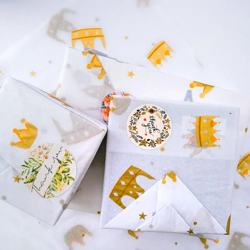 Vista 5 de MR FIVE 100 hojas blancas con papel de seda dorado a granel, 20 x 14 pulgadas, papel de seda de diseño dorado para bolsas de regalo, cumpleaños, San