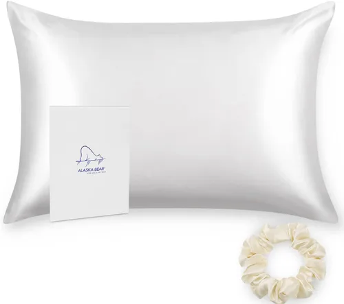 Vista 31 de ALASKA BEAR - Funda de almohada de seda para el cuidado del cabello y la piel, para un sueño reparador, de seda de morera 100% real, Crema