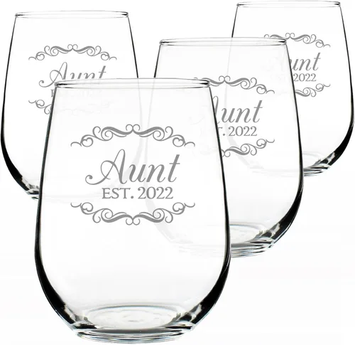 Vista 16 de Custom Aunt Est 20XX - New Aunties Stemless Wine Glass Gift for First Time Aunts - Personalized Decorative 17 Oz Large Glasses