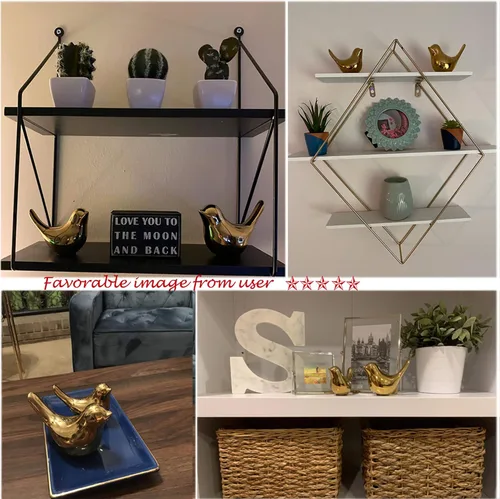 Vista 7 de FANTESTICRYAN Estatuas de pájaros pequeños, decoración dorada para el hogar, estilo moderno, adornos decorativos para sala de estar, dormitorio