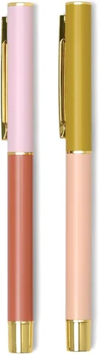 DesignWorks Ink Bolígrafos de bloque de color – Juego de 2 bolígrafos de metal con acabado mate y detalles dorados para diario, escritura suave y