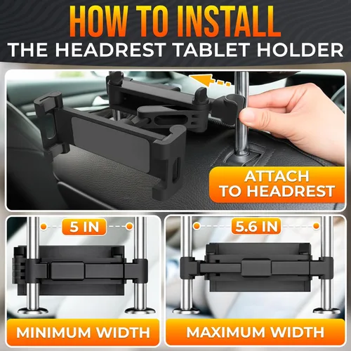 Vista 5 de Soporte para reposacabezas de coche para dispositivos de 5.5 a 11 pulgadas - Soporte para reposacabezas de tableta con rotación de 360° y acceso al