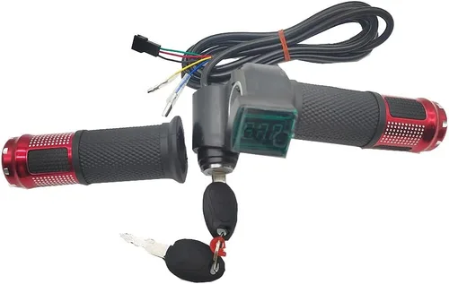 Vista 3 de Electric Bike Throttle Grip, Universal Electric Bicycle Scooter Twist Throttle Accelerator Red Grips with LED Display and Lgnition Switch