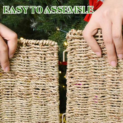 Vista 3 de Rocinha - Cesta para collar de árbol de Navidad de ratán - Anillo de árbol de Navidad rústico hecho a mano