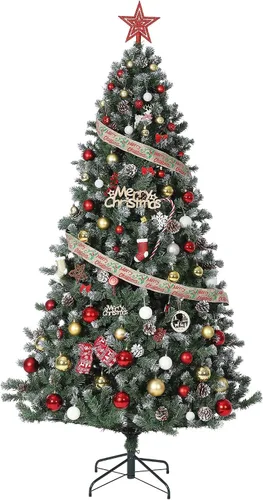 Árbol de Navidad artificial de 7.5 pies, árbol de Navidad flocado de nieve, árbol de Navidad preiluminado de alta calidad, ideal para el hogar Verde