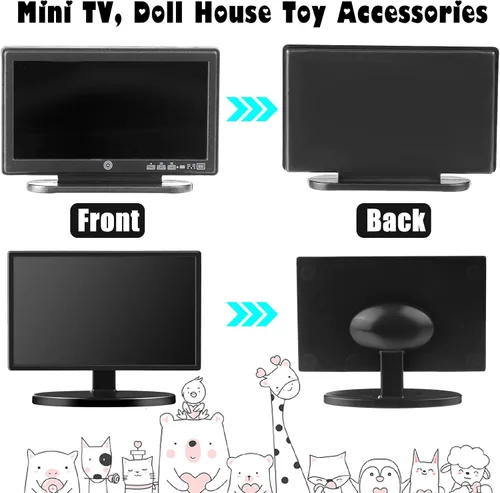 Vista 3 de 2 piezas de muebles en miniatura para casa de muñecas 1:12, casa de muñecas en miniatura, TV con control remoto, mini modelo de juguete, accesorios