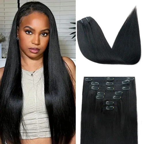 Vista 44 de Extensiones de Cabello con Clip Recto de Cabello Humano Real 8 Piezas Cabello Humano Remy con Clip para Mujeres, Cabello Humano Suave Natural, 120g