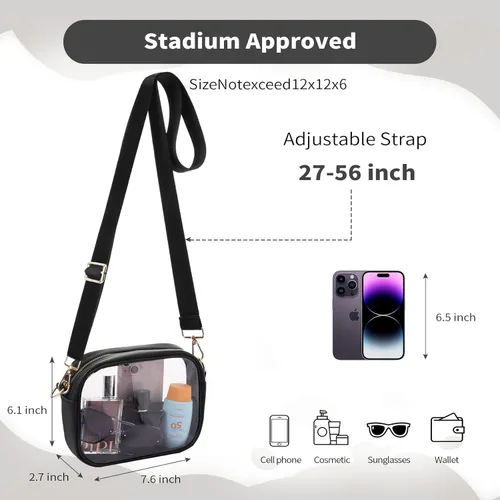 Vista 4 de yuanming Bolsa transparente aprobada para estadios, bolsa cruzada transparente, bolsas transparentes para estadios para mujeres