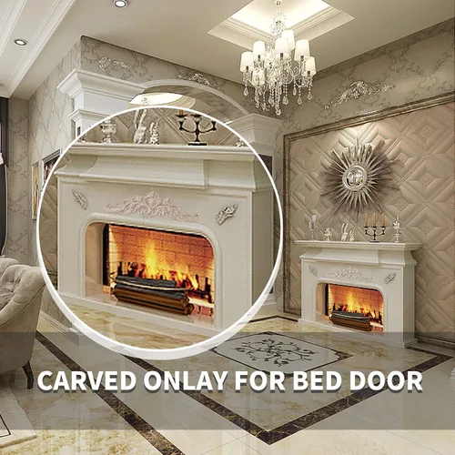 Vista 6 de Apliques de Madera Superpuestos, Apliques Largos de Madera Tallada de 31.4 * 7.8 pulgadas Juego para Pared Puerta Gabinete Espejo Armario Ropero