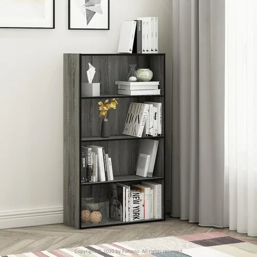 Vista 2 de Furinno PASIR - Estantería de libros de 4 niveles, estantería con estantes abiertos, 9.4 x 23.6 x 41.7 pulgadas, para sala de estar, dormitorio