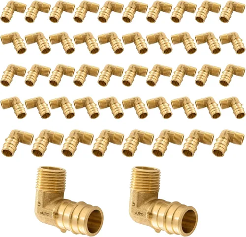 Vista 13 de Paquete de 5 accesorios de expansión Seelink PEX-A, codo NPT macho PEX-A de 1/2 x 1/2 pulgadas, accesorios de tubería de expansión de latón