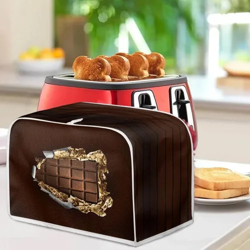 Vista 3 de FOR U DESIGNS Cubierta para tostadora con estampado de chocolate de 4 rebanadas de ranura larga para hacer pan, lavable, protección contra el polvo
