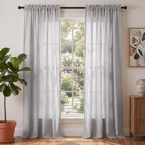Vista 14 de PrinceDeco - Cortinas de lino de 63 pulgadas de largo para sala de estar, gruesas, de arpillera, con bolsillo para barra, cortinas para ventanas