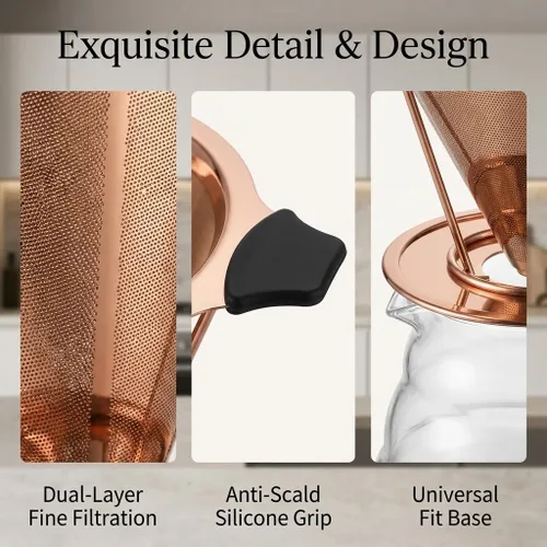 Vista 5 de Sivaphe Filtro de café reutilizable de acero inoxidable para verter sobre cono, filtro de café sin papel con soporte extraíble