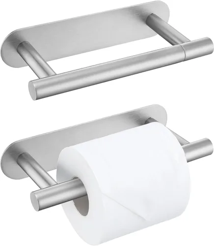 Vista 17 de Soporte de papel higiénico dorado cepillado, soporte para rollo de papel higiénico de acero inoxidable SUS304, moderno soporte de doble base