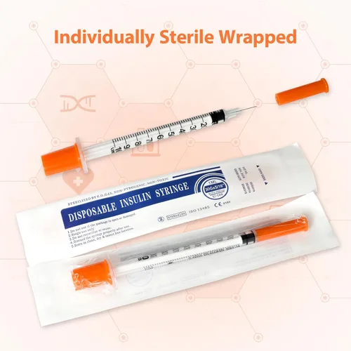 Vista 4 de Jeringas con aguja, U-100 1ml 30G 5/16" (8mm) Jeringa desechable, Suministros de laboratorio envueltos individualmente, Paquete de 30