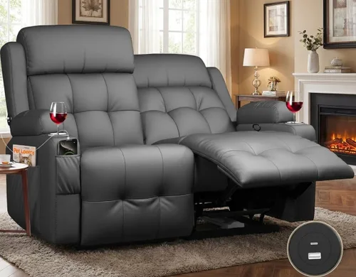 Vista 28 de Sofá de dos plazas reclinable, sofá de dos plazas reclinable de masaje con gran capacidad de peso, sofá de dos plazas para RV en liquidación