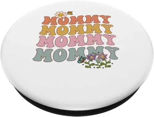 Vista 2 de Palabras onduladas retro con flores y mariposas PopSockets intercambiables PopGrip