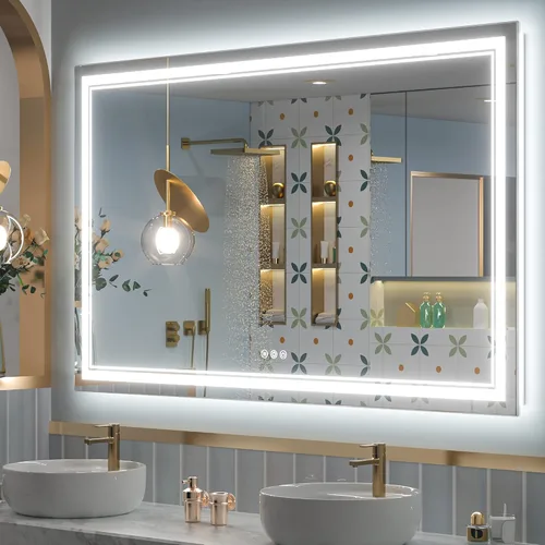 Vista 10 de Espejo de baño LED Keonjinn de 40" x 24" con iluminación frontal y trasera, 3 temperaturas de color continuas y espejo de tocador regulable
