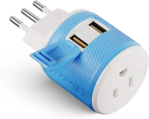 Vista 10 de OREI Adaptador de enchufe de viaje para Tailandia con USB dual, entrada de Estados Unidos, tipo O (U2U-18), funcionará con teléfonos celulares