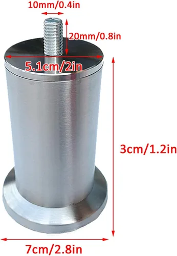 Vista 2 de Patas ajustables para muebles de barra roscada M10, patas de cama de acero inoxidable cepillado, patas de mesa de vidrio, patas de repuesto