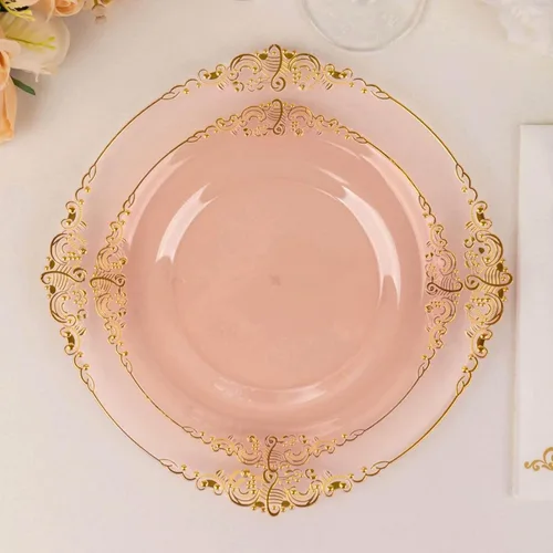 Vista 37 de Efavormart - Paquete de 10 platos redondos de plástico para ensalada de postre de 8 pulgadas, color negro/dorado, vajilla desechable con borde