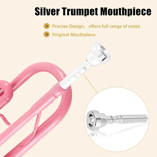 Vista 3 de ROWELL Bb Trompeta estándar profesional de latón para principiantes, juego de trompeta estándar para estudiantes con estuche rígido, boquilla 7C