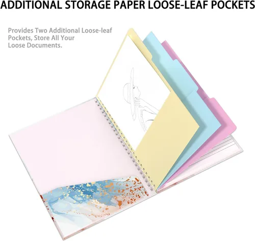 Vista 4 de Rimilak Spiral Clipboard Folio with Refillable Lined Notepad, 14.5 x 9.8 In, Hardcover Cover with 5 Interior Pockets, Elastic Band and Pen Loop