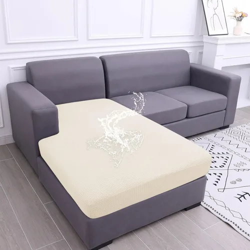 Vista 30 de hyha - Fundas de cojín impermeables para sofá modular, fundas de cojín de sofá en forma de L, tela jacquard gruesa, funda de diván con parte Beige