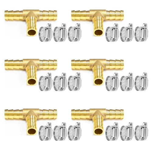 Vista 13 de Da by 3 unids 1/2" (12.5mm) Barb Splicer Mender Hose Latón Barb Fitting con 6 abrazaderas de tubo de acero inoxidable para agua/combustible/aire