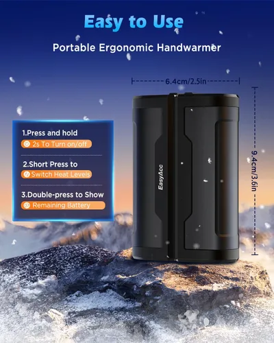 Vista 7 de EasyAcc Hand Warmers Rechargeable 2 Pack, 10000mAh Magnetic Hand Warmers, 18Hrs Long Heating, with Camping Hook, Pocket Size, Gifts for Christmas