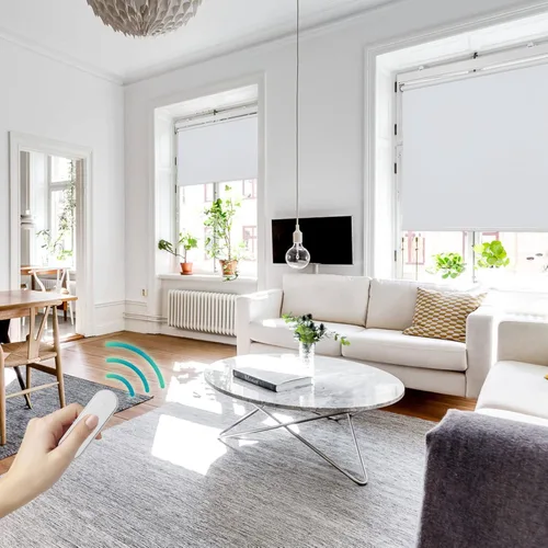 Vista 7 de Allesin Persianas enrollables motorizadas con control remoto para ventanas, persiana enrollable inteligente opaca a