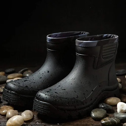 Vista 7 de Enelauge Botas cortas impermeables para hombre, calzado de lluvia de goma antideslizante