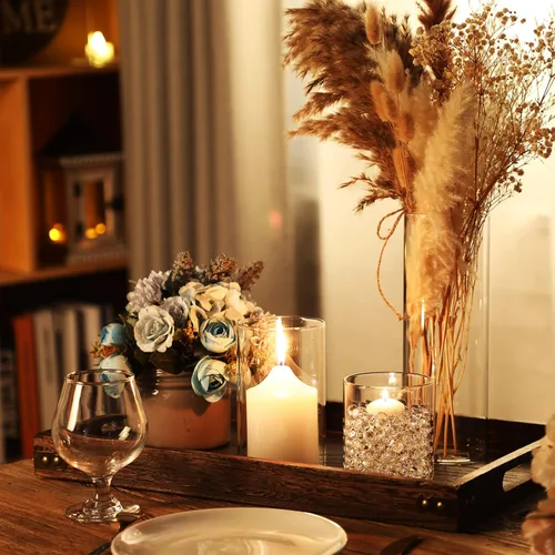 Vista 7 de Gerrii Paquete de 12 jarrones cilíndricos de vidrio, jarrón alto transparente para centros de mesa, portavelas flotante de huracán a granel