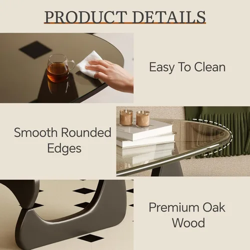 Vista 6 de Mesa de centro para sala de estar, mesa central moderna de mediados de siglo con parte superior de cristal, color negro transparente